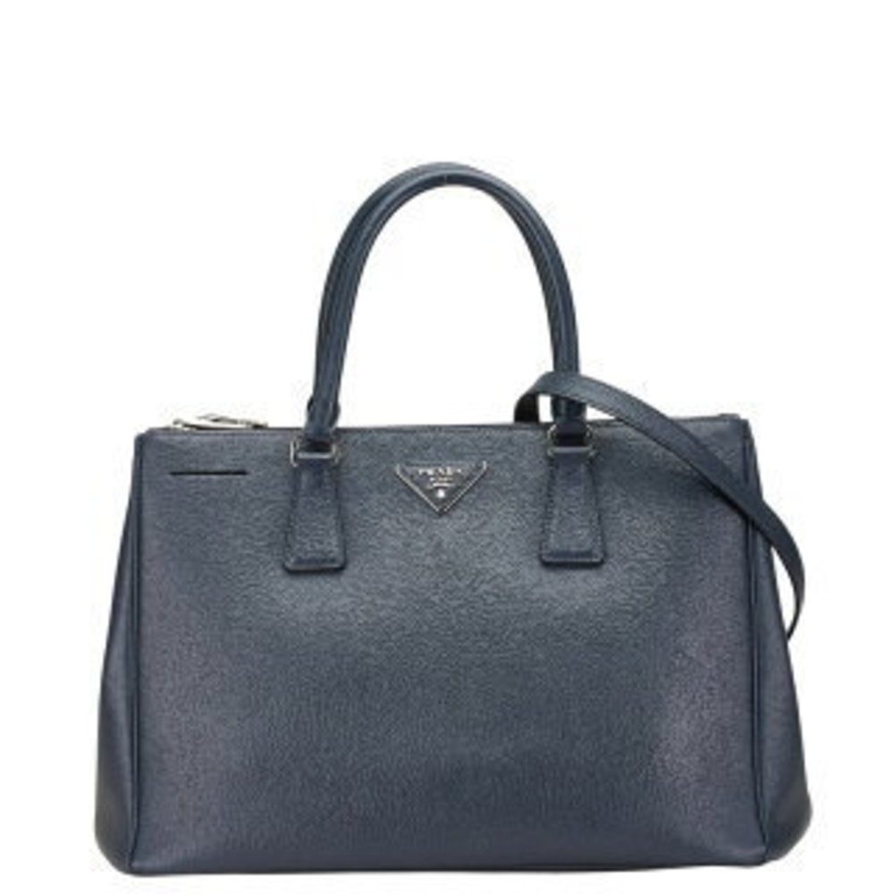 Prada Galleria Large Handbag Navy Blue Leather